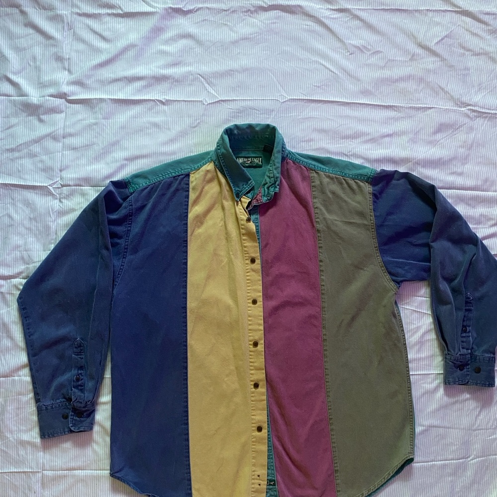 American Eagle Outfitters Colorblock Shirt - Blue, Yellow, Purple